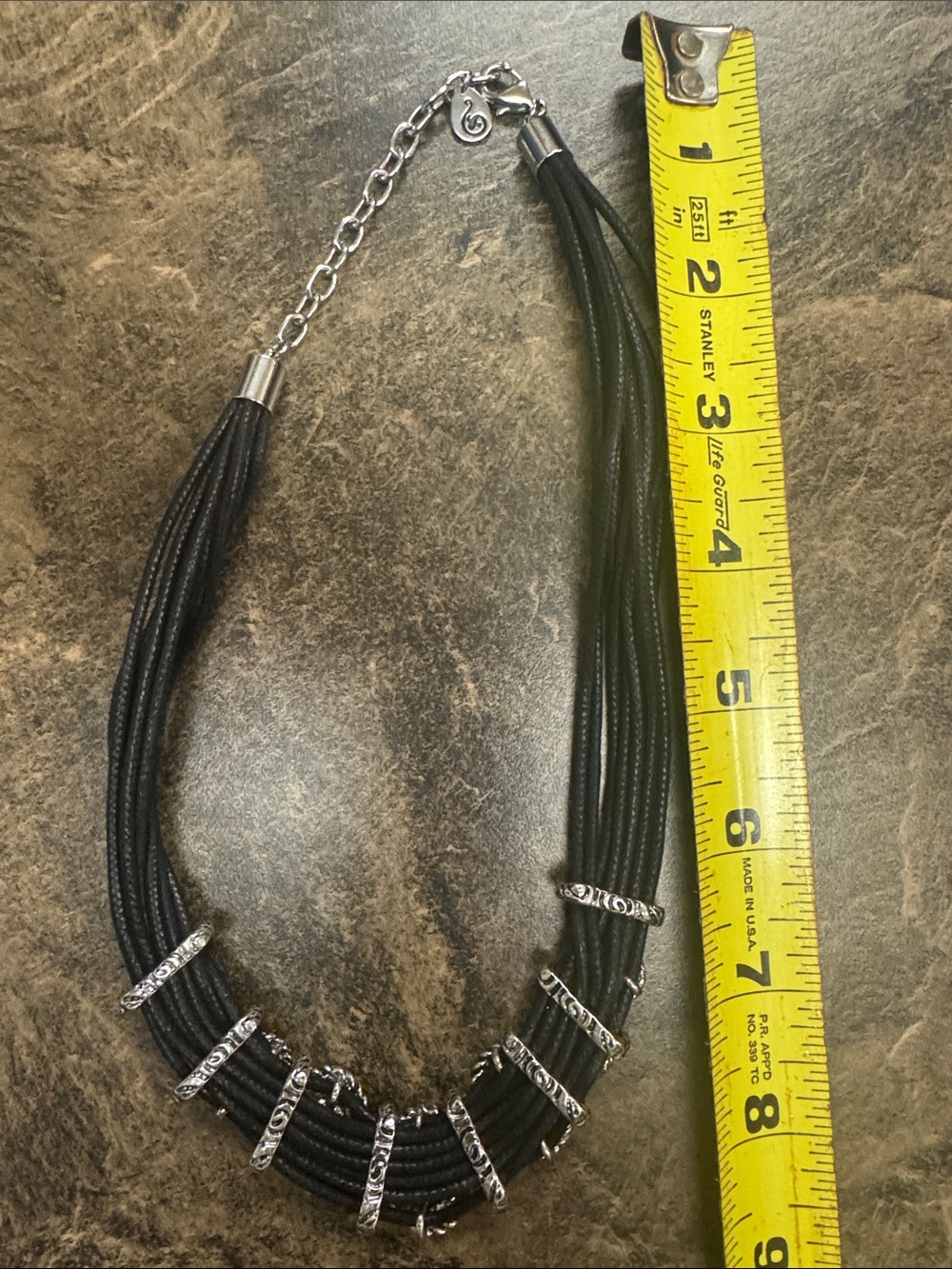 Black Multi-Strand Cord Rhinestone Statement Necklace - Picture 3 of 6